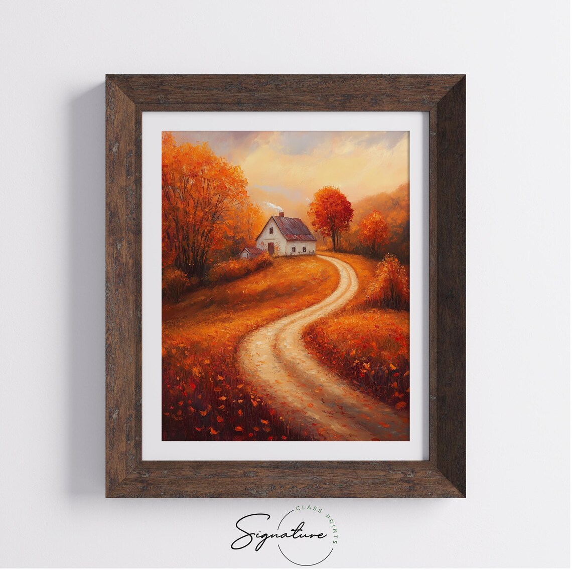 White Farmhouse at End of Winding Road in Fiery Autumn Poster - Image 4