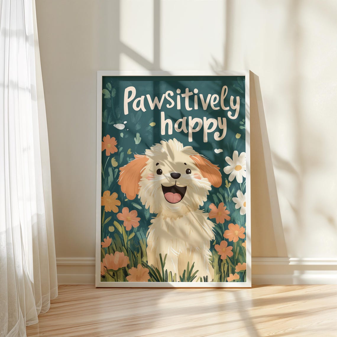 Adorable Cute Pawsitively Happy Puppy Floral Cheerful Dog Poster - Image 5