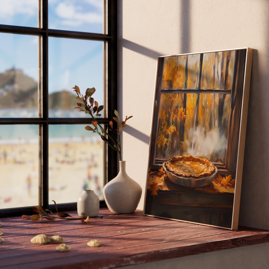 Fresh Baked Pie Cooling On Windowsill Autumn Window View Poster - Image 5