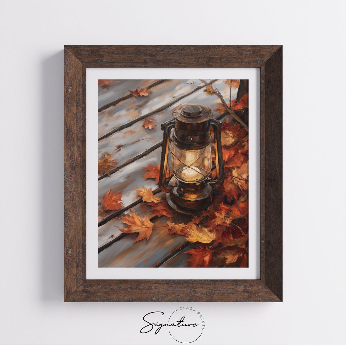 Vintage Lantern Glowing Among Fall Leaves Rustic Autumn Poster - Image 4