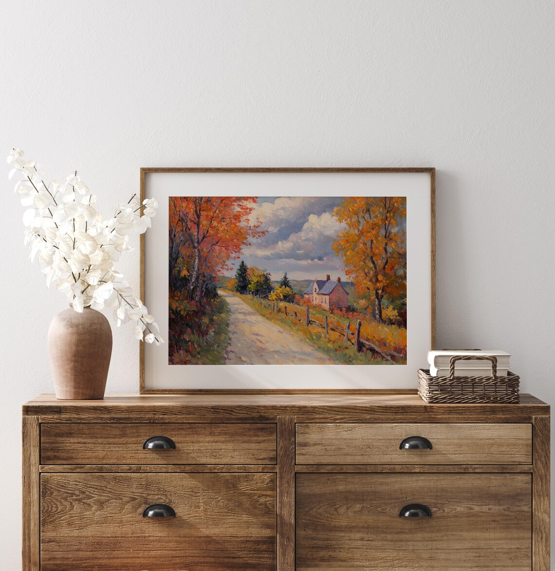New England Country Lane Autumn Landscape Art Print - Image 3