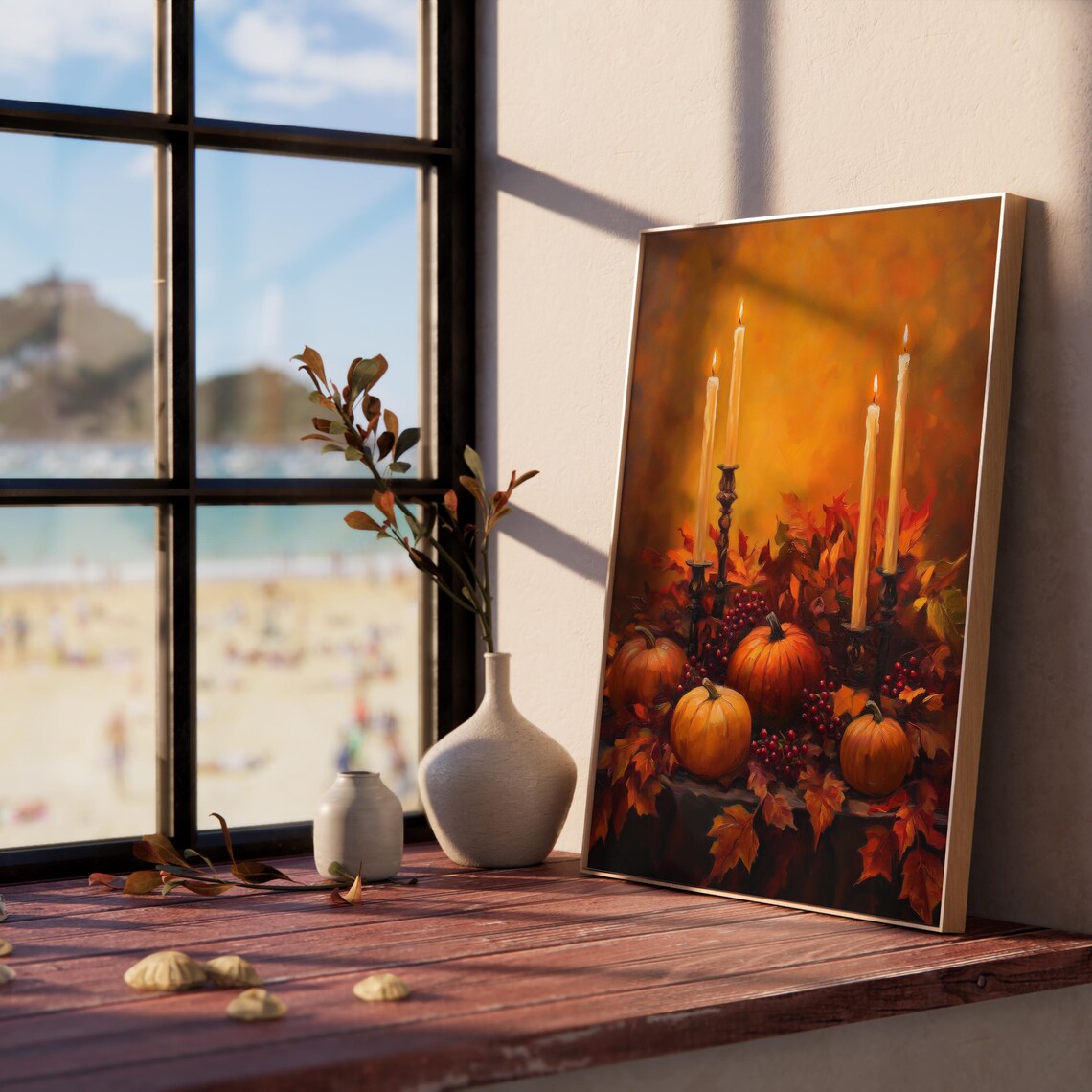 Autumn Pumpkins With Lit Candles And Berries Fall Still Life Poster - Image 5