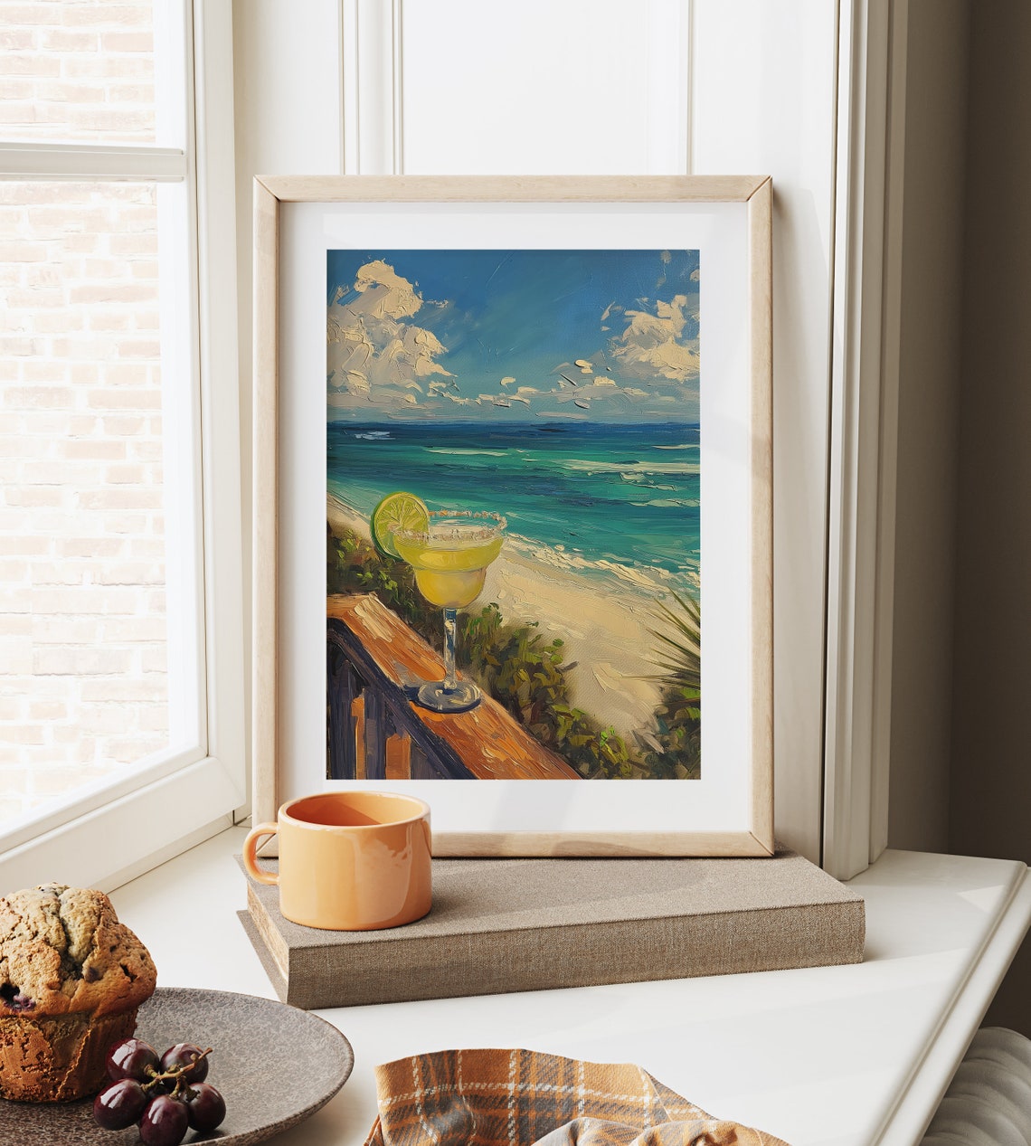 Margarita Cocktail with Lime on Deck Overlooking Beach Poster - Image 6