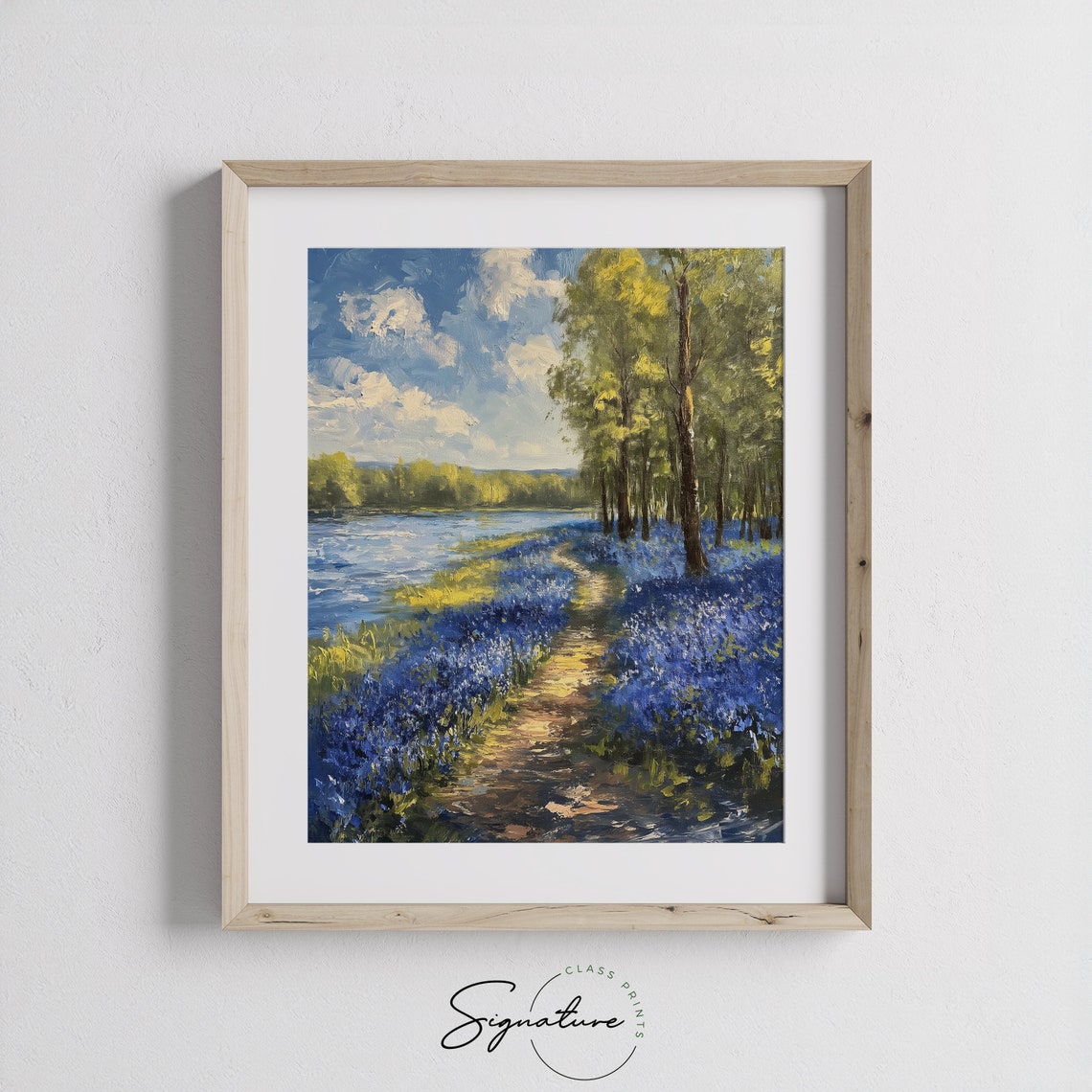 Bluebell Woodland Path Along Riverbank Spring Wildflowers Poster - Image 3
