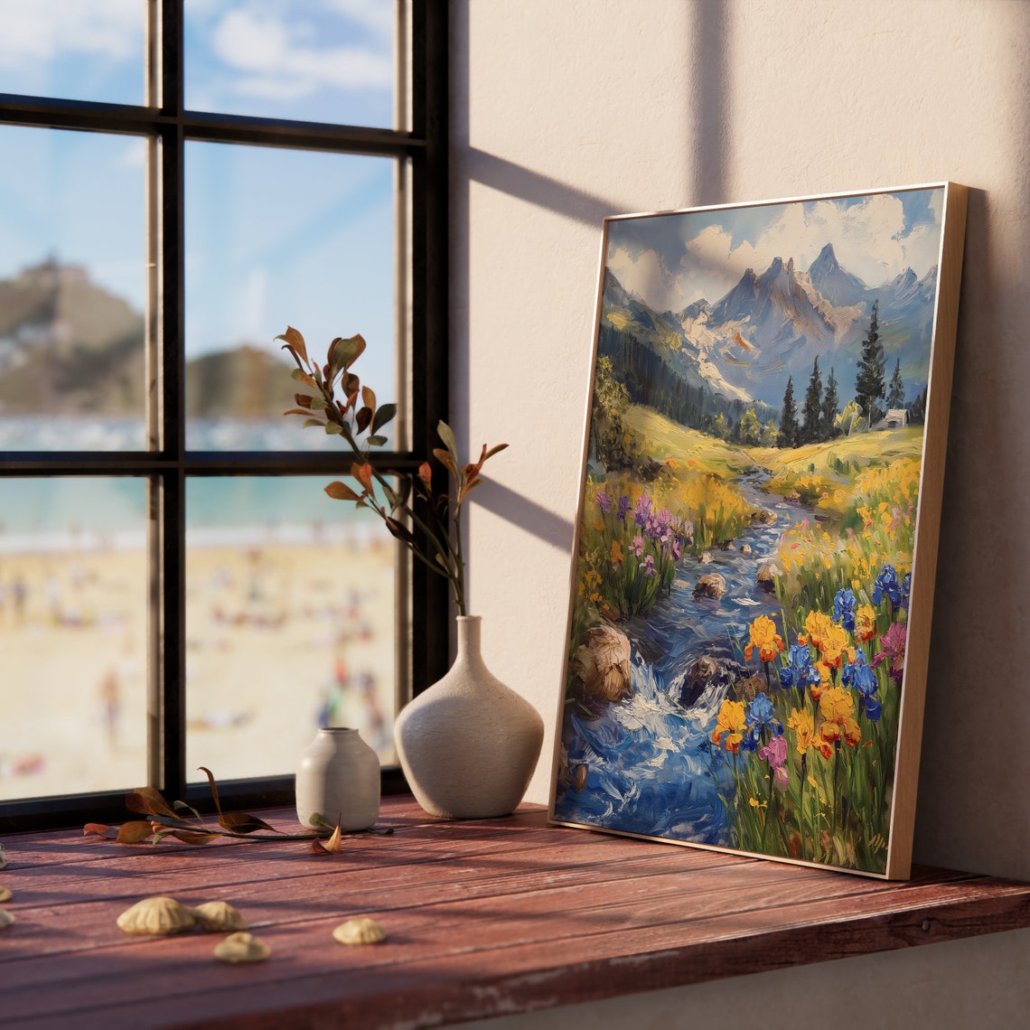 Iris Flowers Alongside Mountain Stream Colorful Wildflower Poster - Image 5