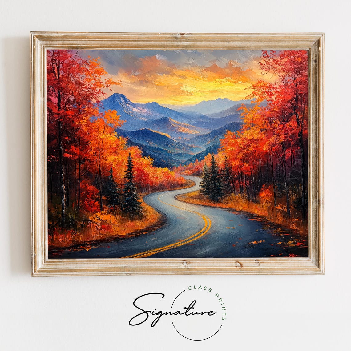 Winding Road Autumn Mountains Sunset Oil Painting Landscape Poster
