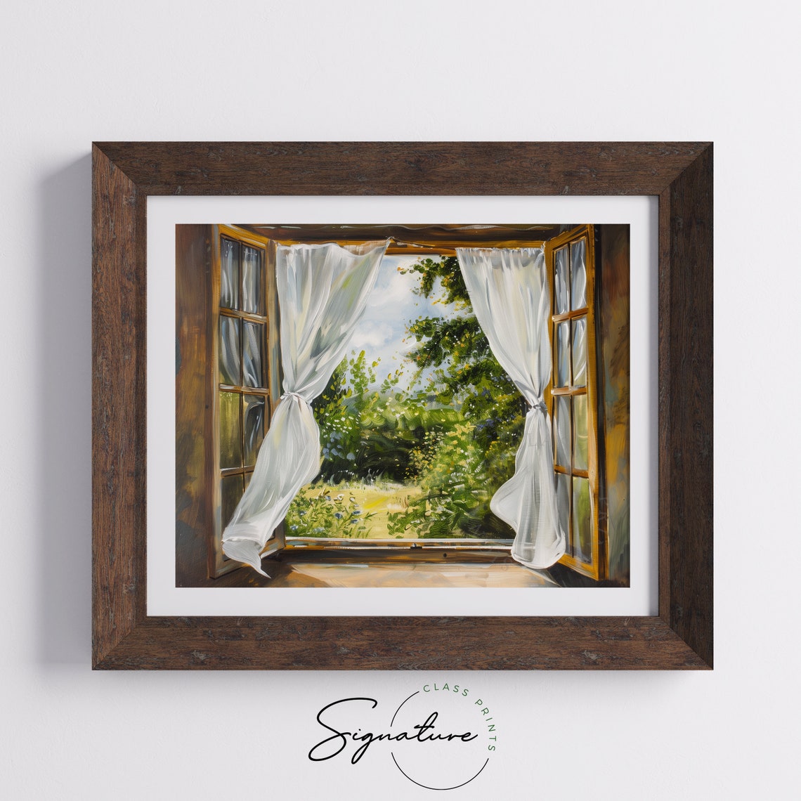 Open Window Billowing Sheer Curtains Summer Garden View Poster - Image 5