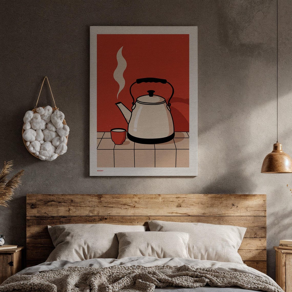 Red Boiling Kettle Minimalist Illustration Modern Kitchen Poster