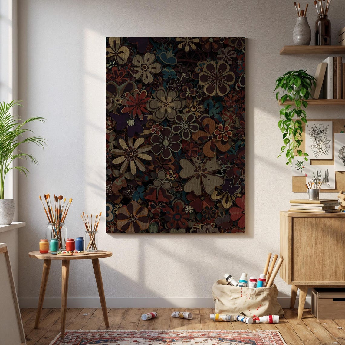 Dark Moody Floral Botanical Blossoms Retro Boho Style Poster