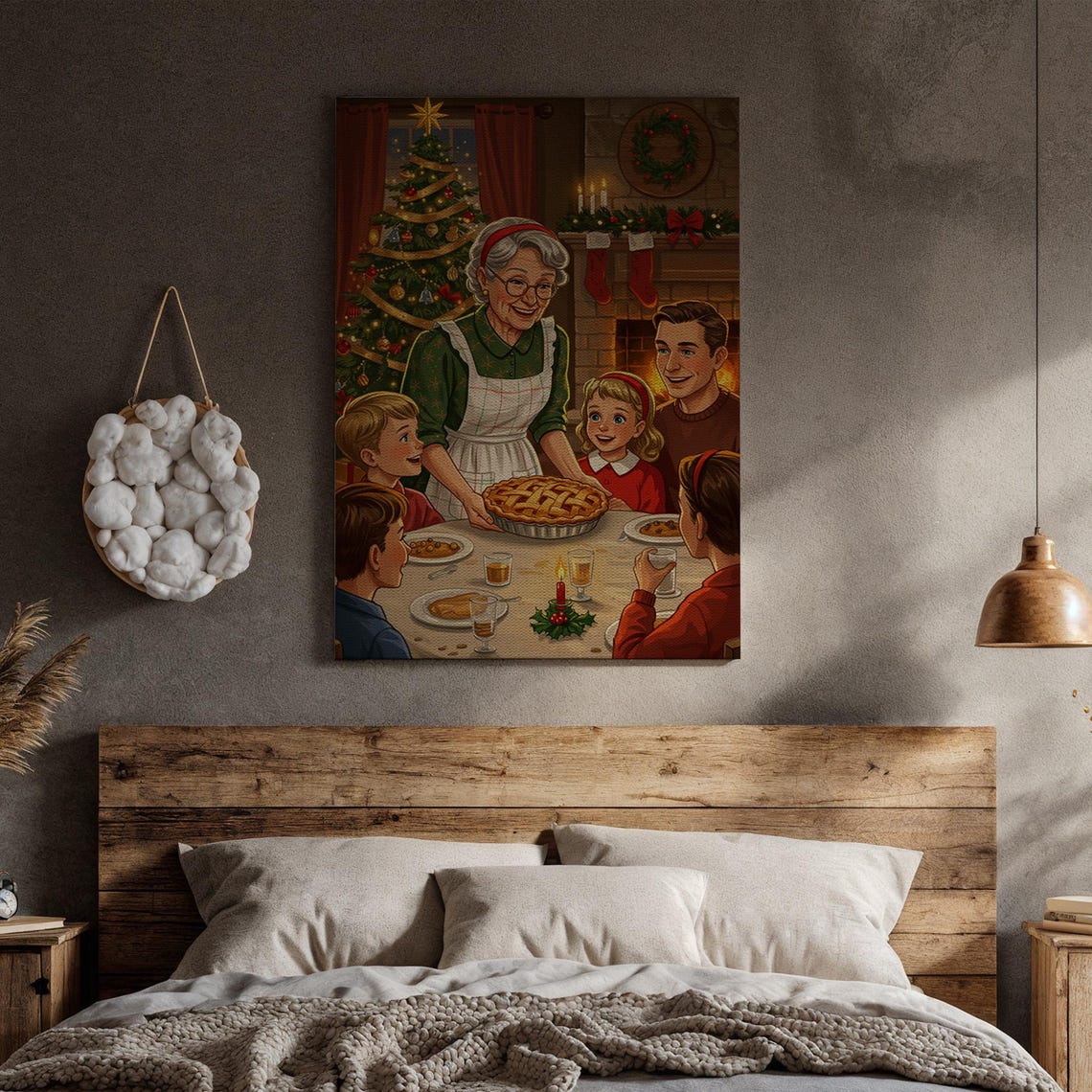 Family Christmas Dinner Pie Vintage Holiday Gathering Art Poster