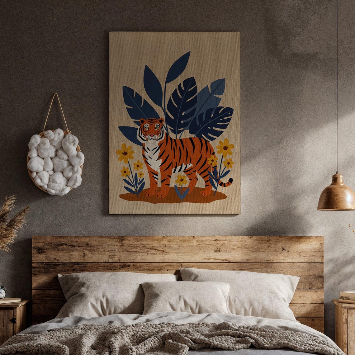 Tiger Tropical Leaves Flowers Modern Jungle Illustration Art Poster