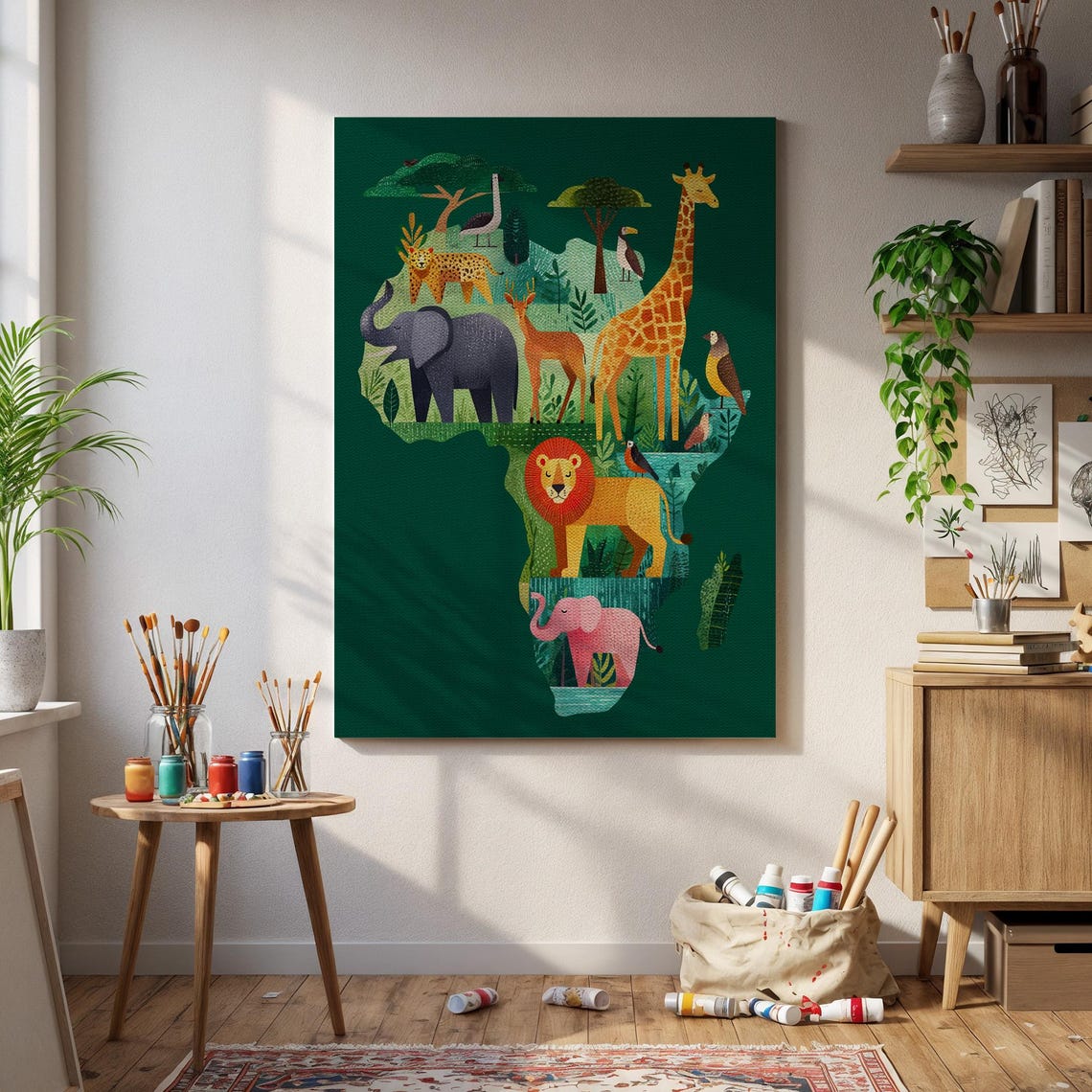 Africa Map Safari Animals Lion Elephant Giraffe Kids Nursery Poster