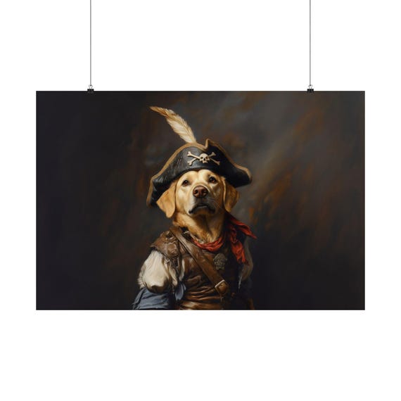 Yellow Lab Maximalist Eclectic Victorian Poster Print Bold Altered Party Animal Portrait Fantasy Colorful Renaissance Rustic
