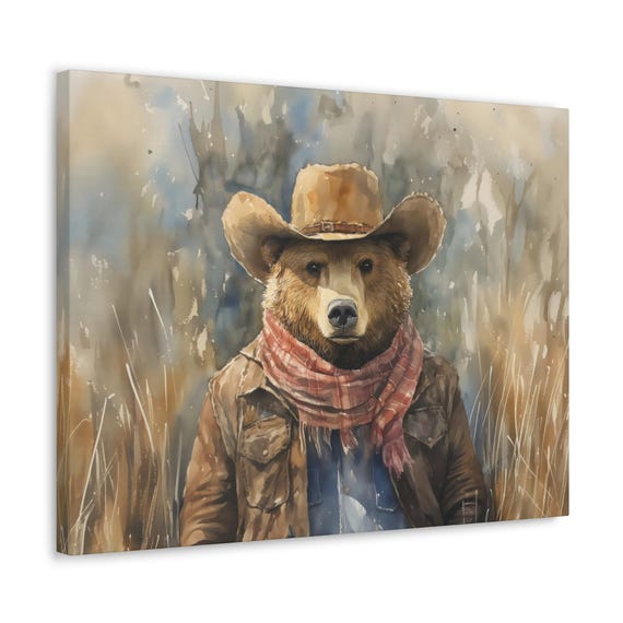 Cowboy Bear Maximalist Eclectic Western Print Bold Altered Party Portrait Fantasy Fun Colorful Renaissance Rustic Art