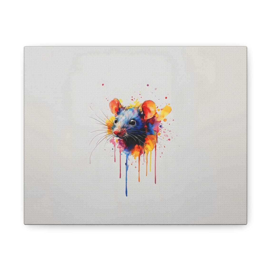 Watercolor Mouse Portrait With Colorful Paint Drip Art Print - Image 3