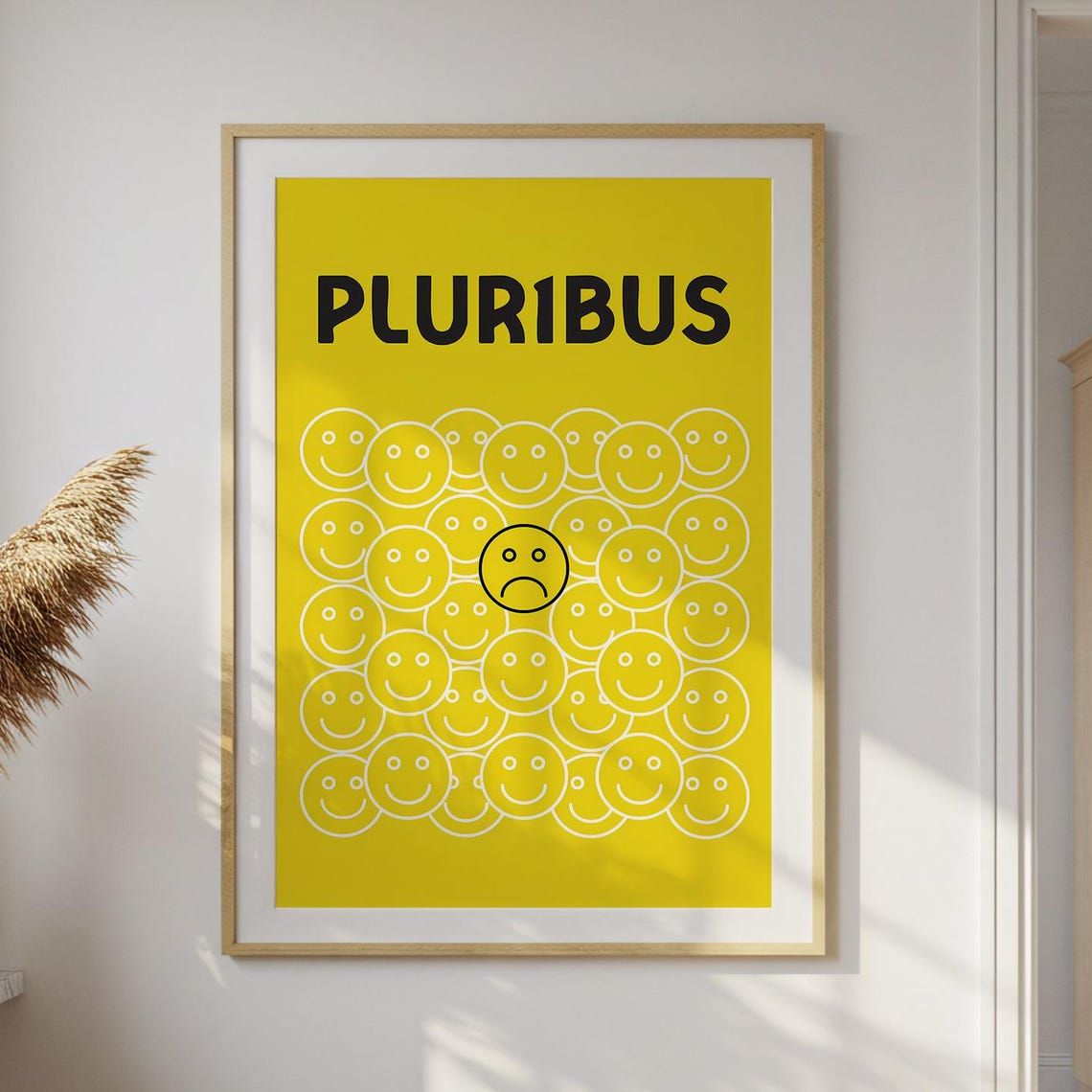 Pluribus Yellow Smiley Face Grid Bold Pop Art Typography Poster