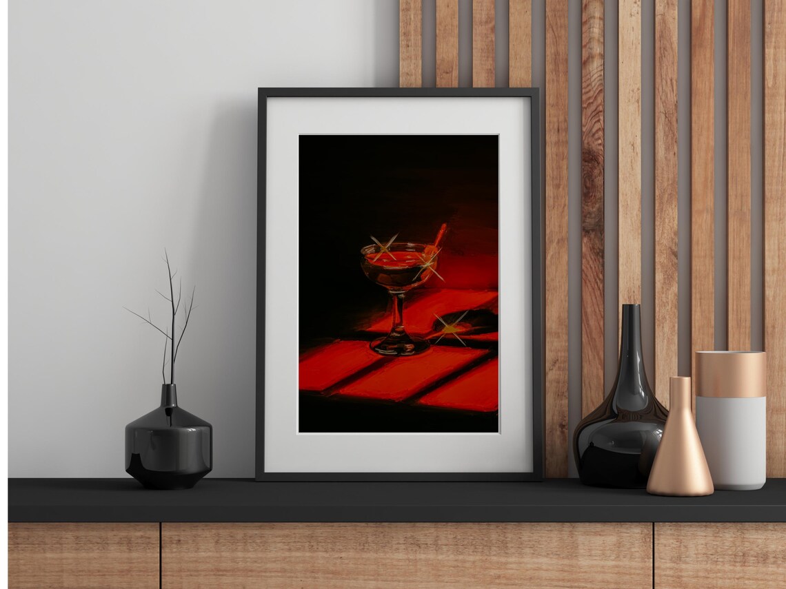Moody Cocktail Art Print, Vintage Inspired Bar Room