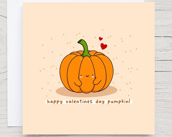 Happy Valentines Day Pumpkin Cute Kawaii Illustrated Card Print