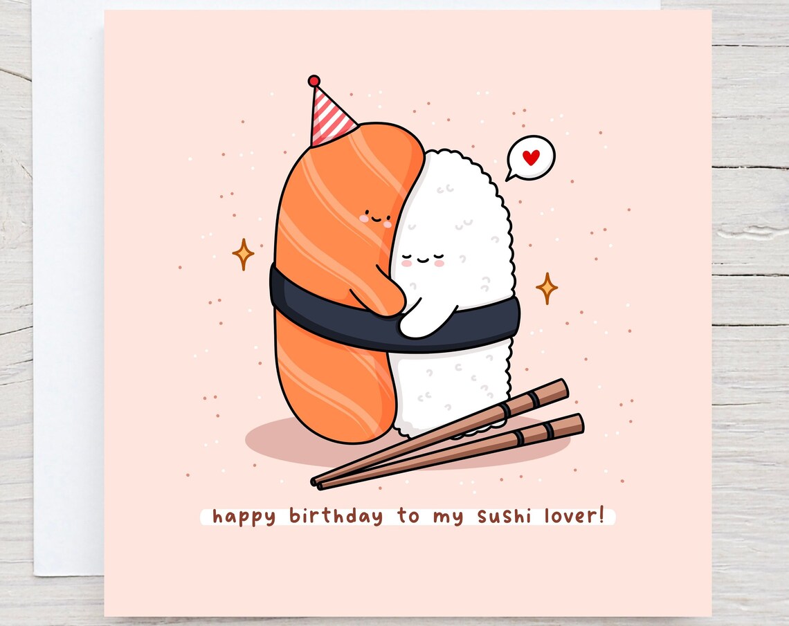 Salmon Nigiri Sushi Hug Happy Birthday Sushi Lover Pun Wall Art