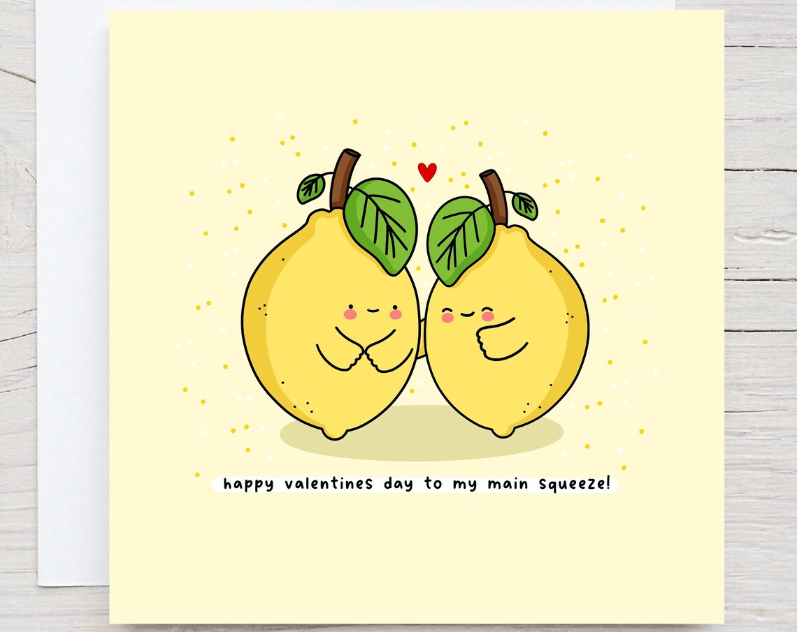 Happy Valentines Day To My Main Squeeze Lemon Illustrated Card Print