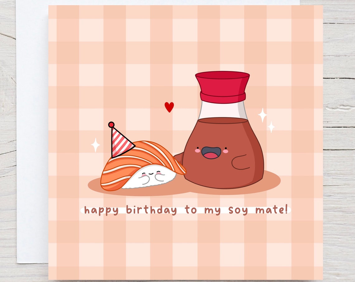 Kawaii Sushi Soy Sauce Bottle Happy Birthday Soy Mate Wall Art