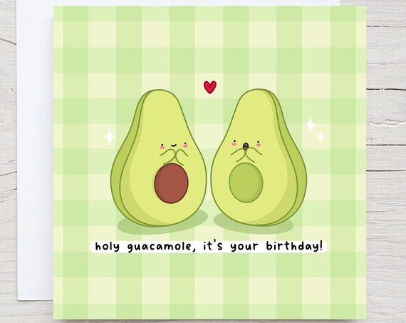 Cute Avocado Birthday Card Avocado Lover Card Funny Birthday Card Funny Pun Birthday Card Gingham Card