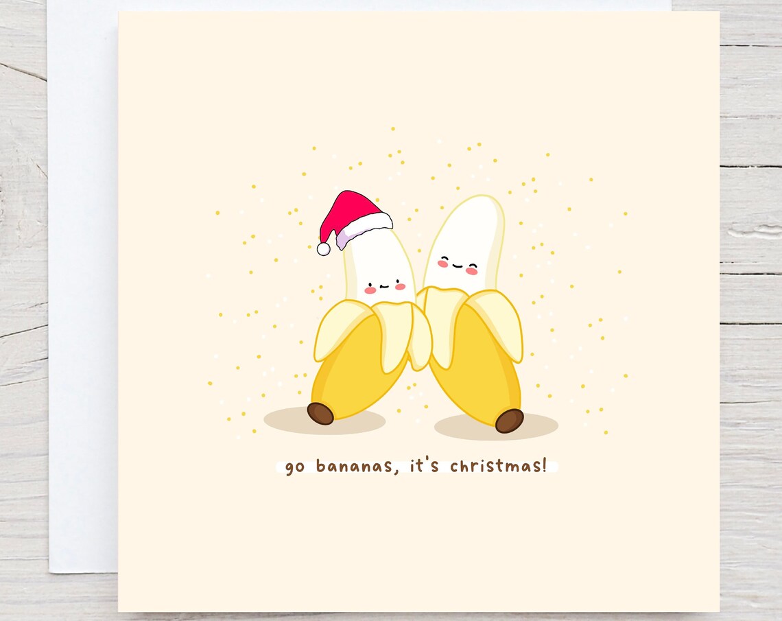 Go Bananas It's Christmas Kawaii Banana Pair Santa Hat Poster