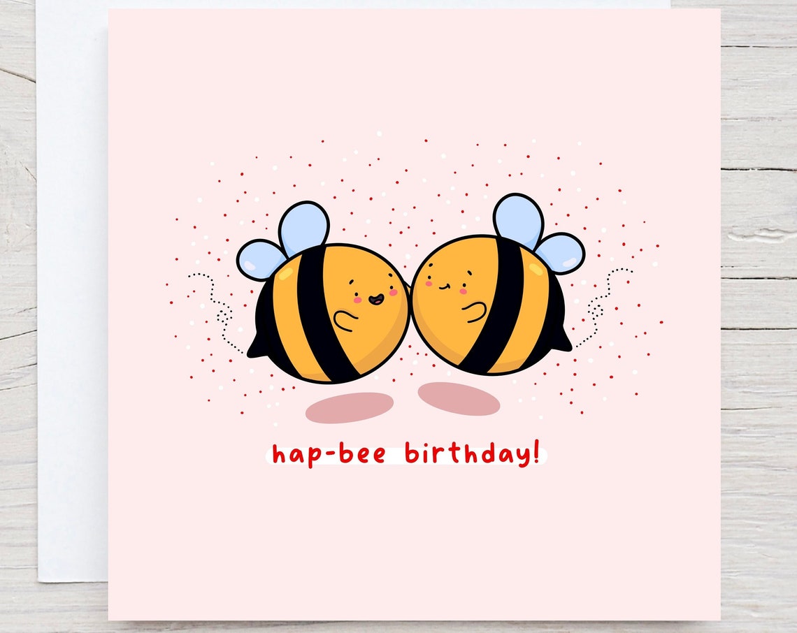 Kawaii Bumble Bees Hap-Bee Birthday Celebration Card Art Print
