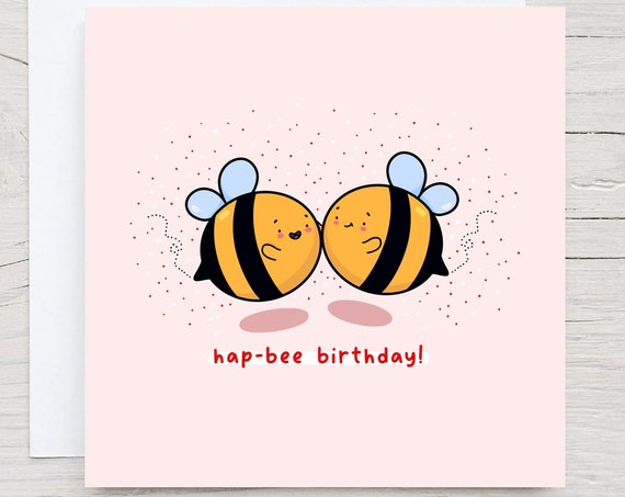 Bee Birthday Card Happy Birthday Kawaii Bee Card Cute Kawaii Card Cute Bee Birthday Card Hap Bee Birthday