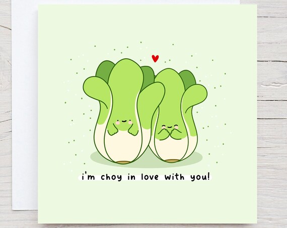 Bok Choy Greeting Card Food Pun Card Funny Kawaii Card Punny Love Card