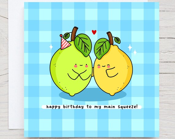 Cute Birthday Card For Partner Kawaii Birthday Card Funny Pun Birthday Card Lemon Puns Lime Puns Punny Gingham Card