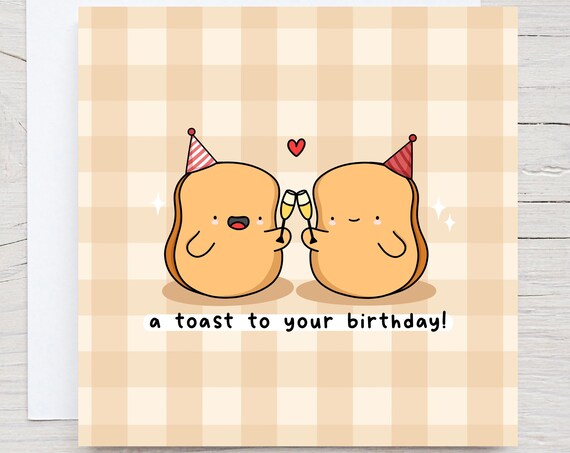 A Toast To Your Birthday Funny Birthday Card Food Pun Card Kawaii Punny Card Funny Birthday Card Gingham Card