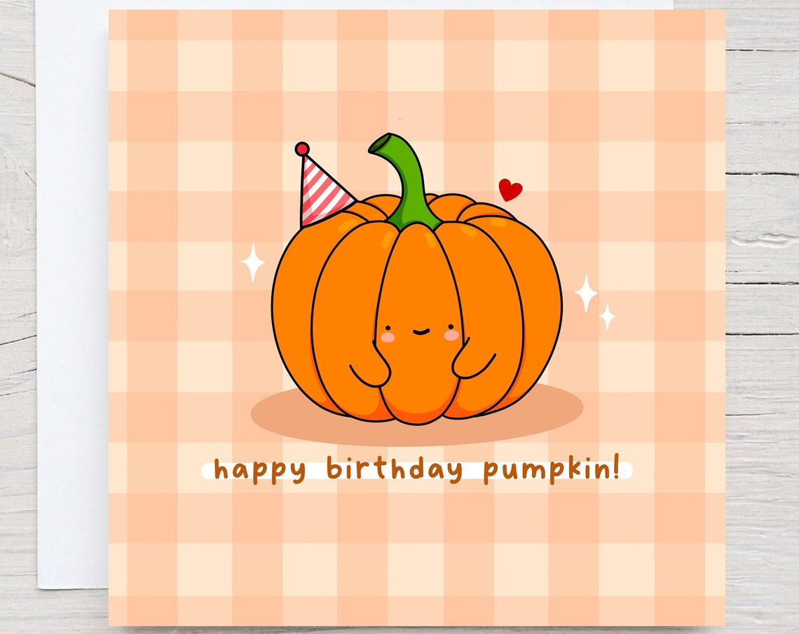 Cute Pumpkin Party Hat Happy Birthday Pun On Gingham Wall Art