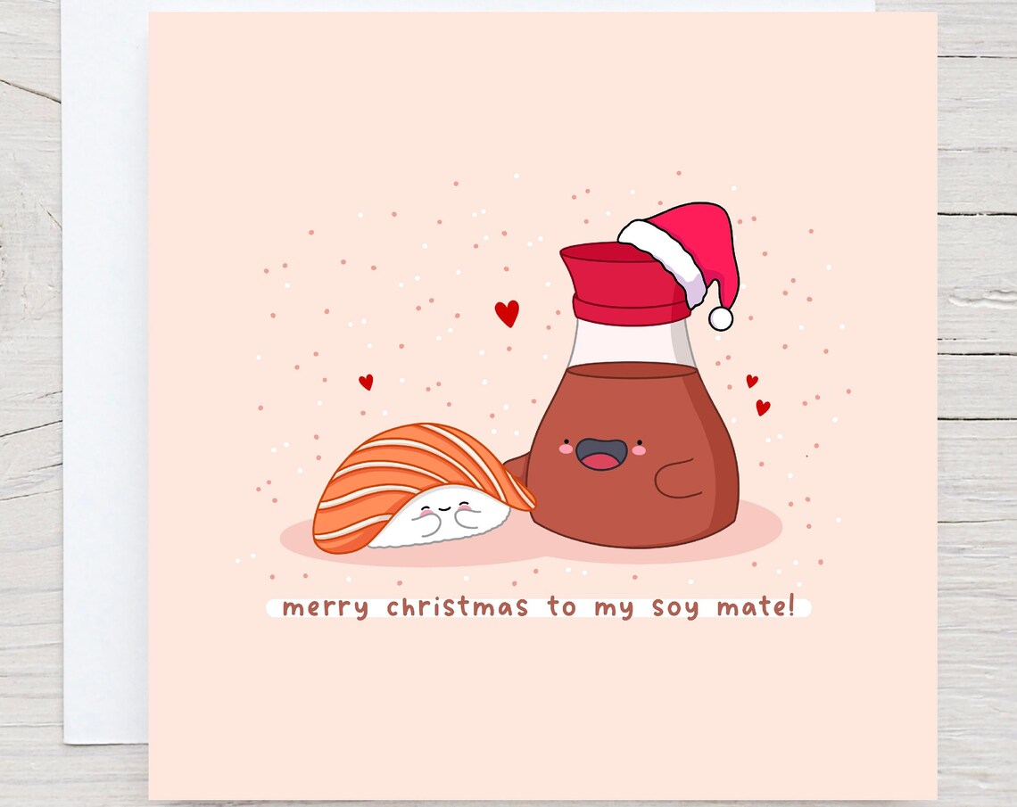 Cute Kawaii Sushi Christmas Poster, Romantic Holiday