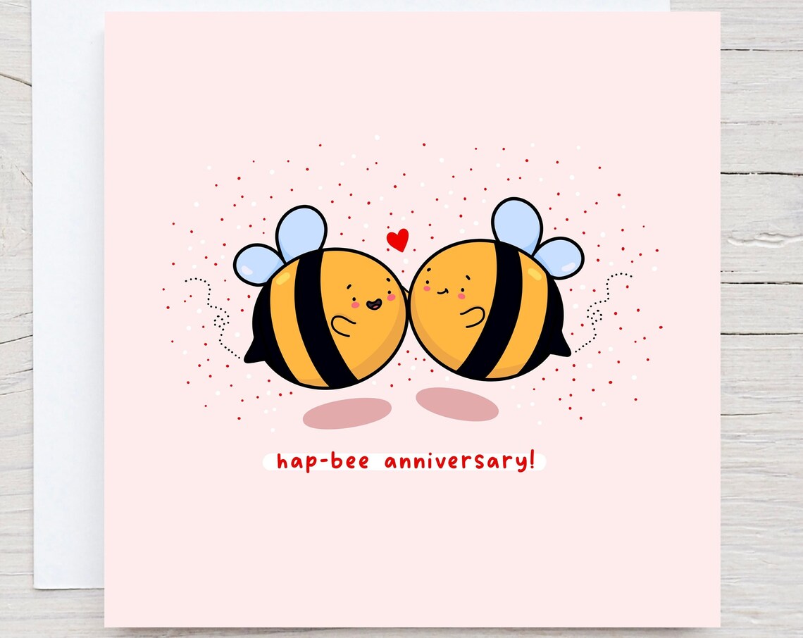 Kawaii Bumble Bees Hap-Bee Anniversary Sweet Love Card Art Print