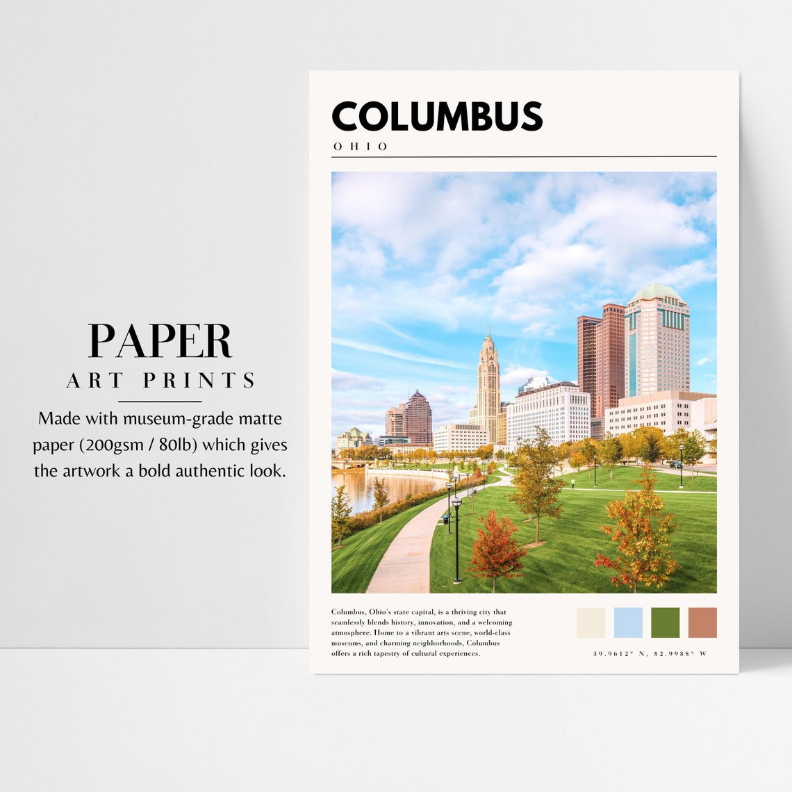 Columbus Ohio Poster with Downtown Skyline and Scioto Mile Park - Image 3