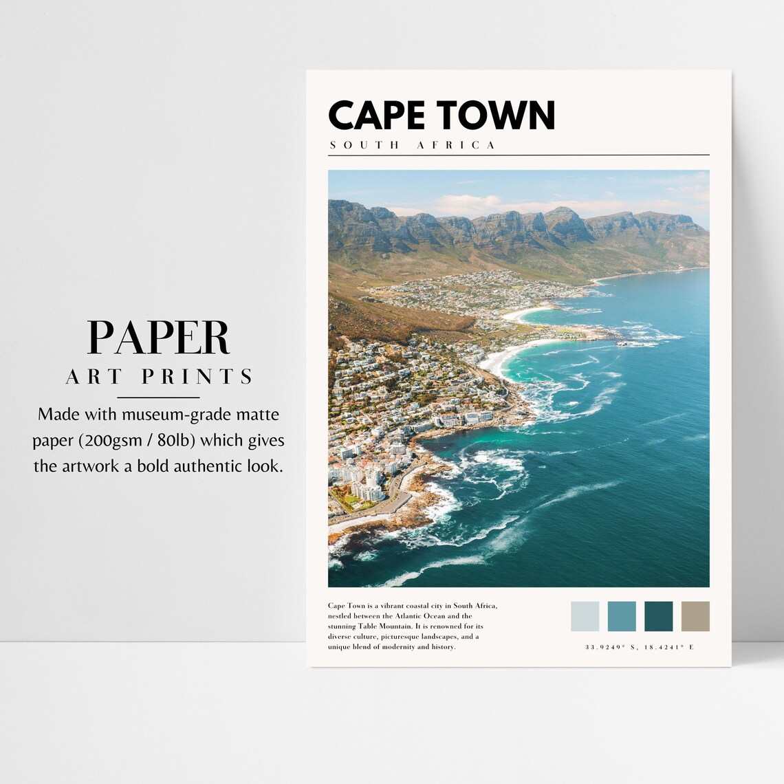 Cape Town South Africa Table Mountain Coast Aerial Ocean Poster - Image 3