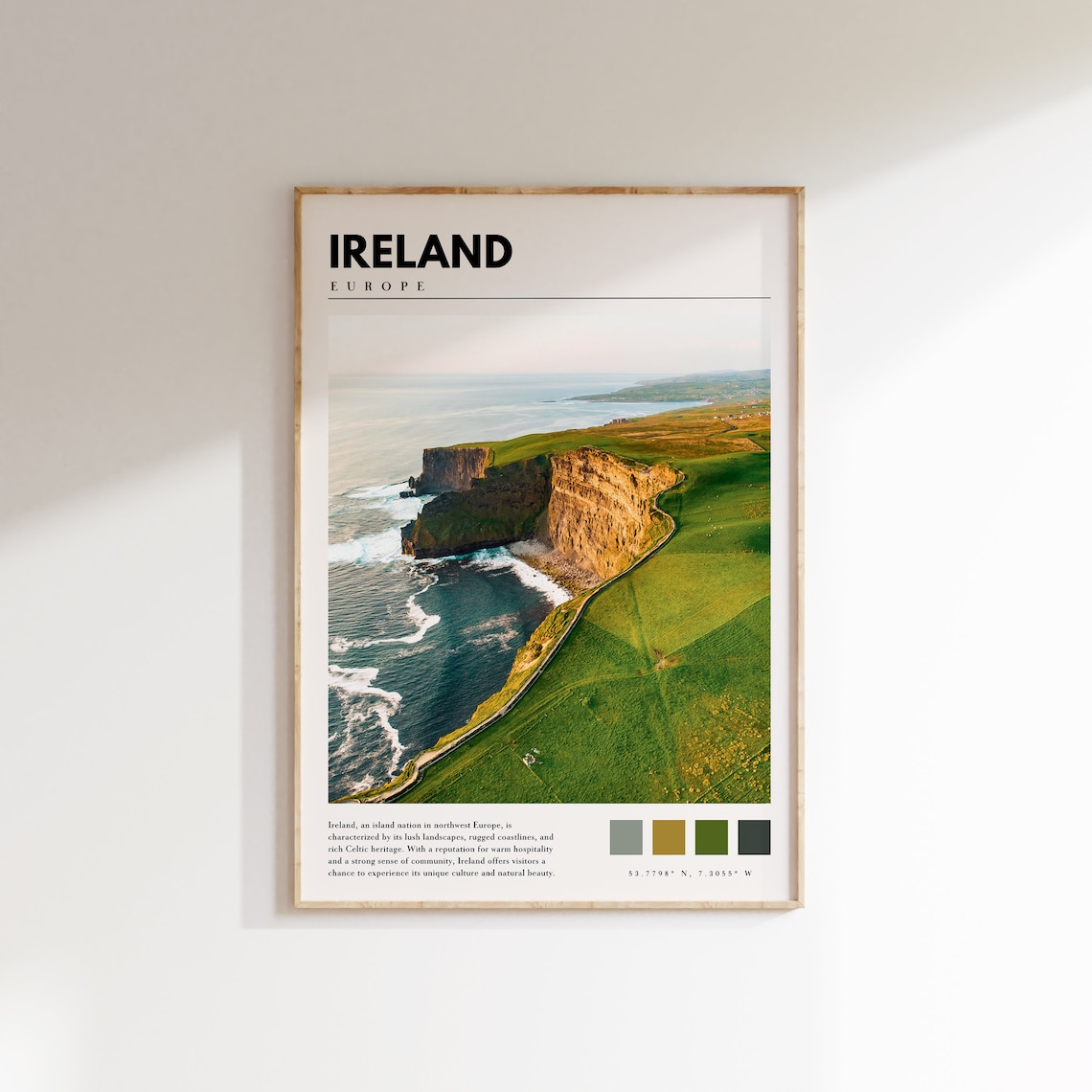 Ireland Cliffs of Moher Green Coast Aerial Ocean Waves Travel Poster
