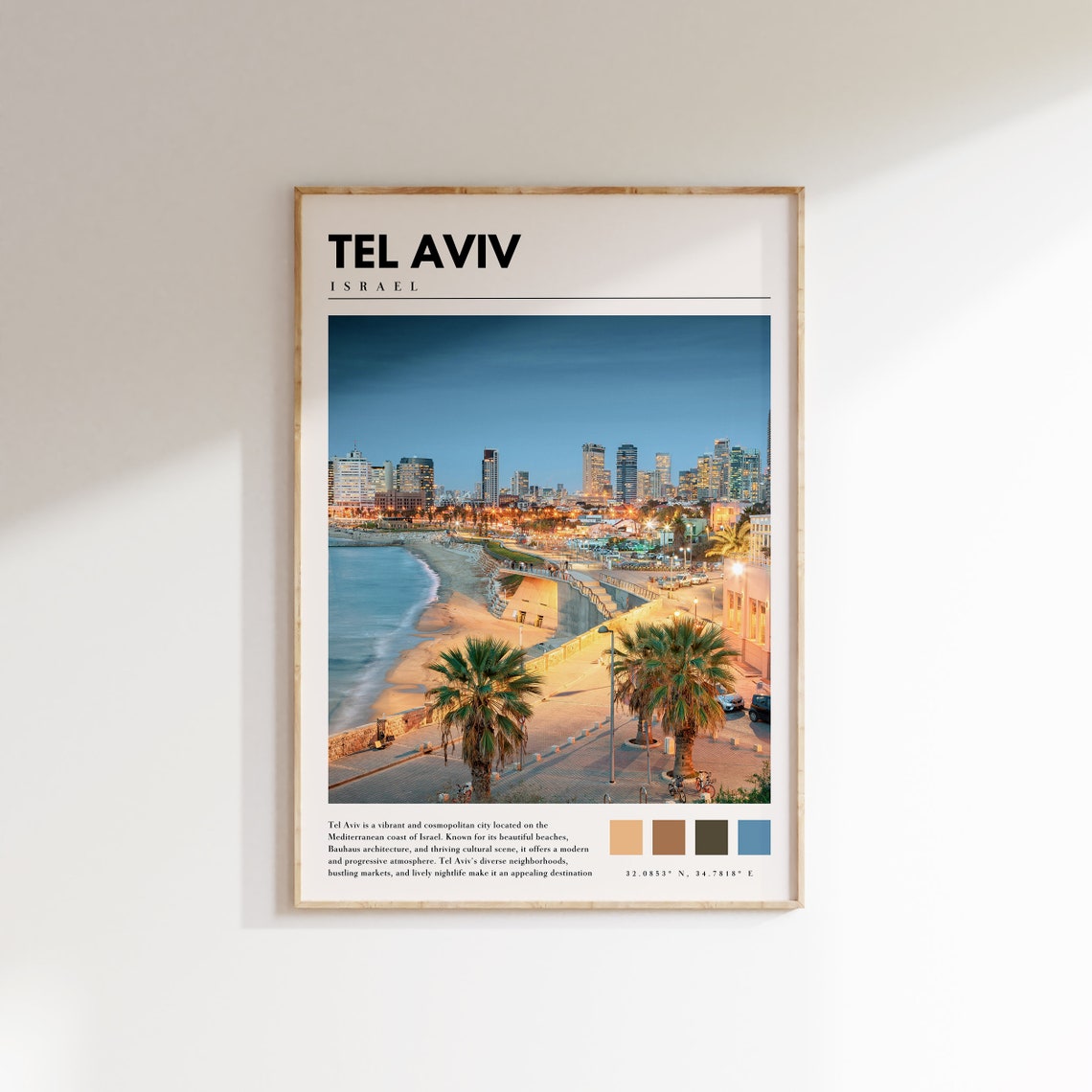 Tel Aviv Israel Beach Promenade Dusk City Lights Skyline Poster