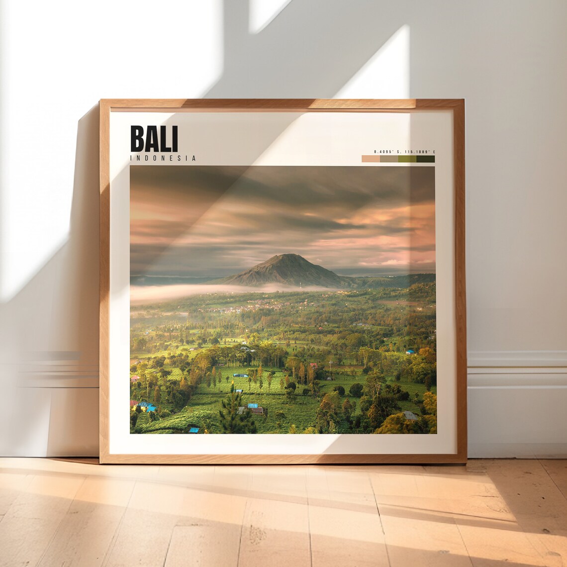 Bali Indonesia Mount Batur Volcano Sunrise Misty Valley Travel Poster