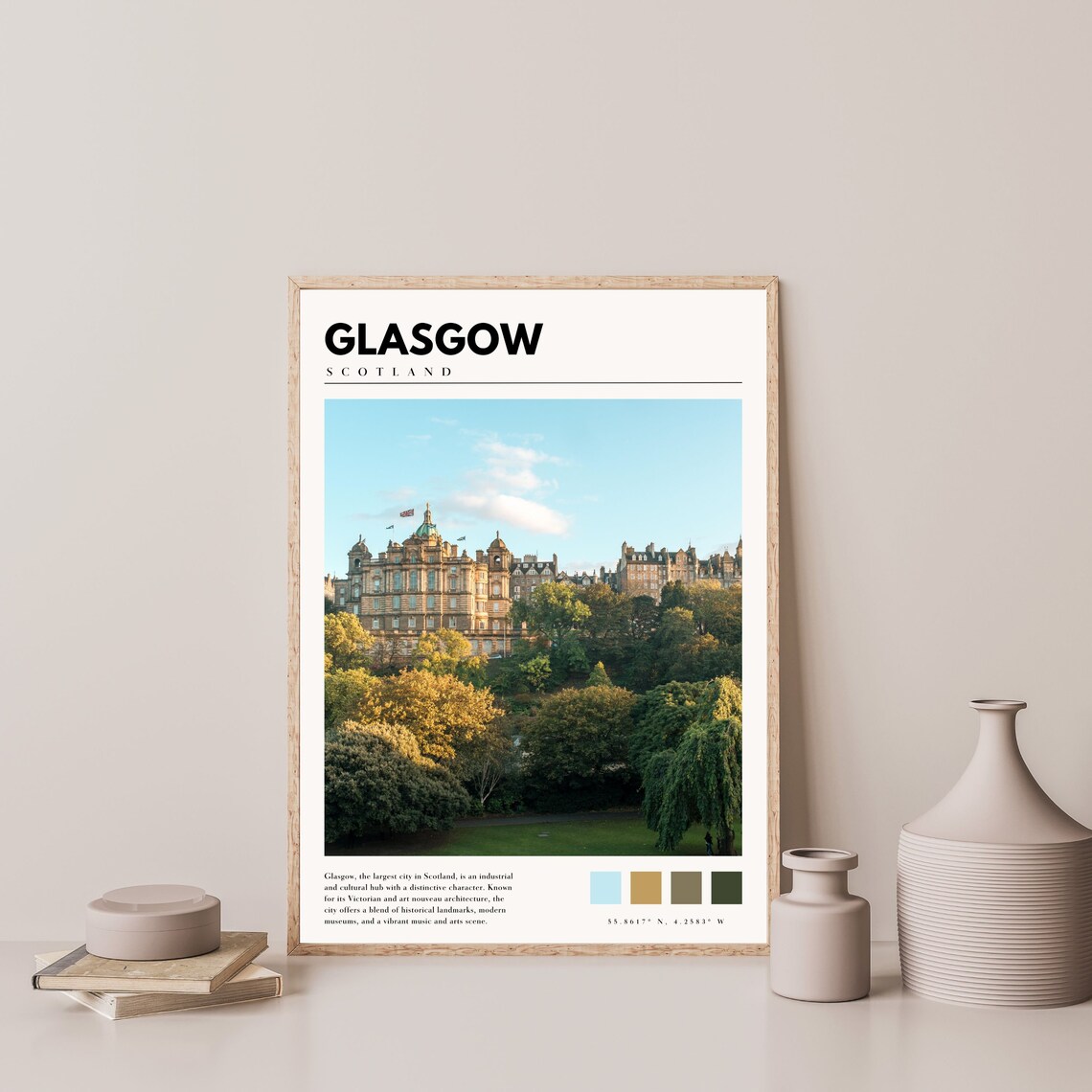 Glasgow Scotland City Skyline Park Trees Historic Buildings Poster - Image 4