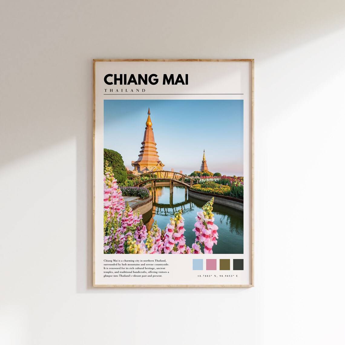 Chiang Mai Thailand Twin Stupa Garden Bridge Flower View Poster