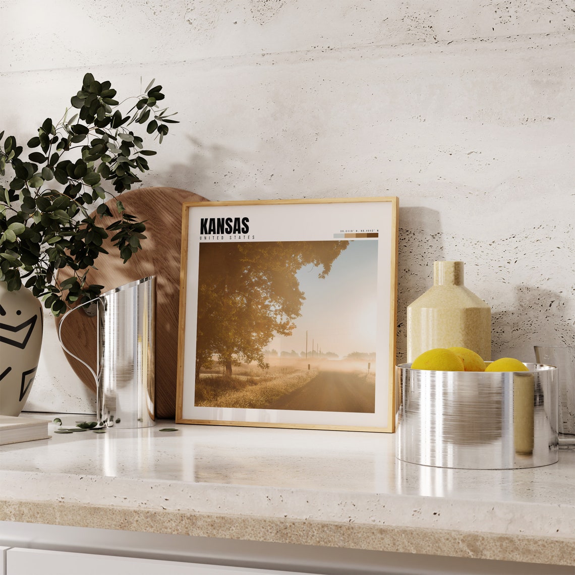 Kansas Poster with Misty Country Road and Golden Morning Light - Image 4