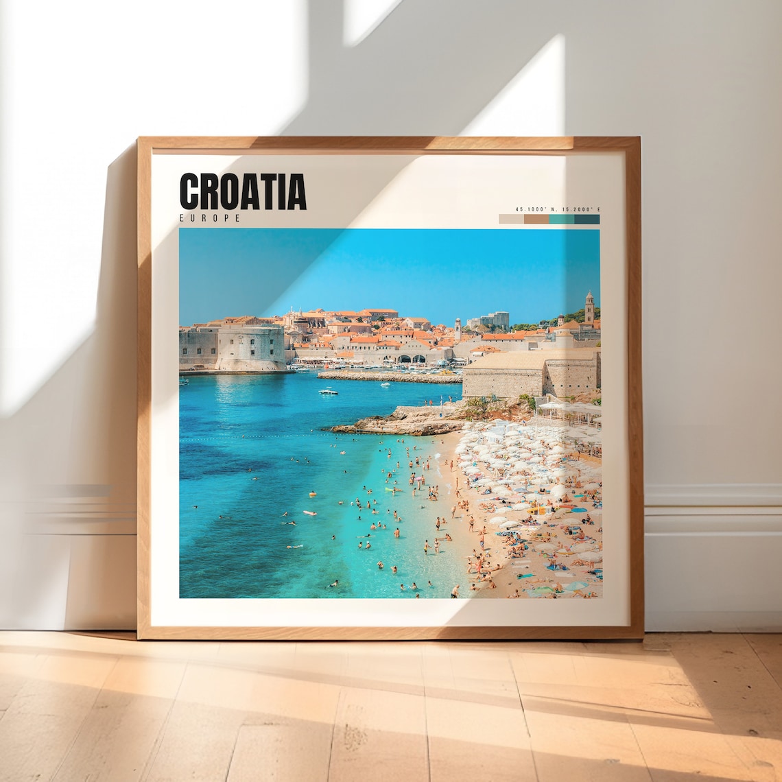 Croatia Poster with Dubrovnik Old Town and Turquoise Adriatic Sea