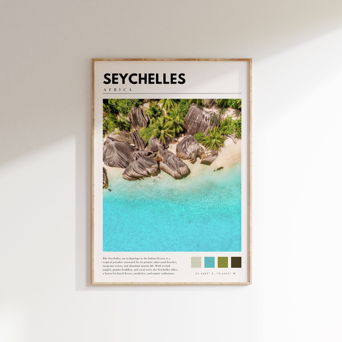 Seychelles Africa Granite Boulders Aerial Turquoise Water Beach Poster