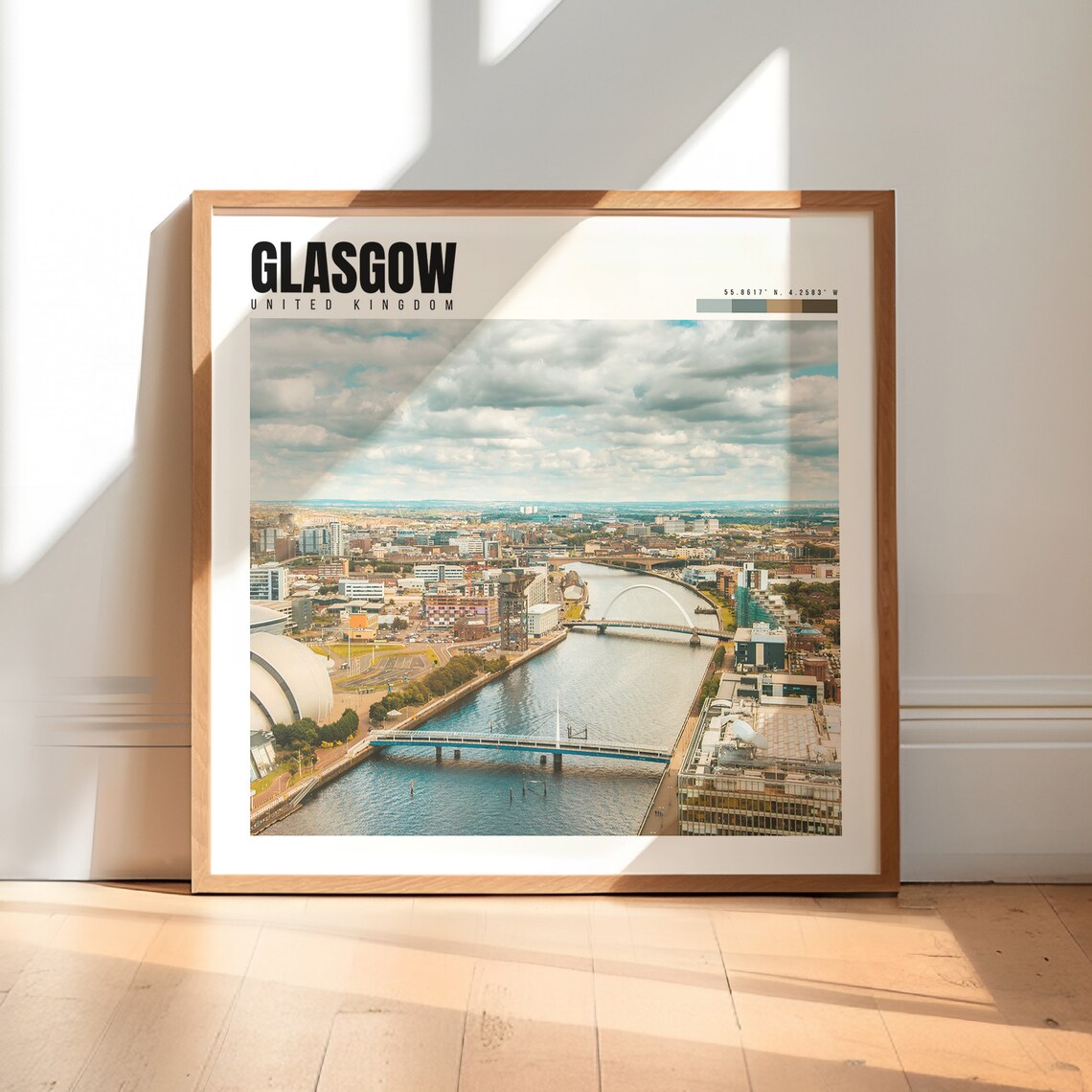 Glasgow Scotland River Clyde Bridges Aerial Cityscape Poster