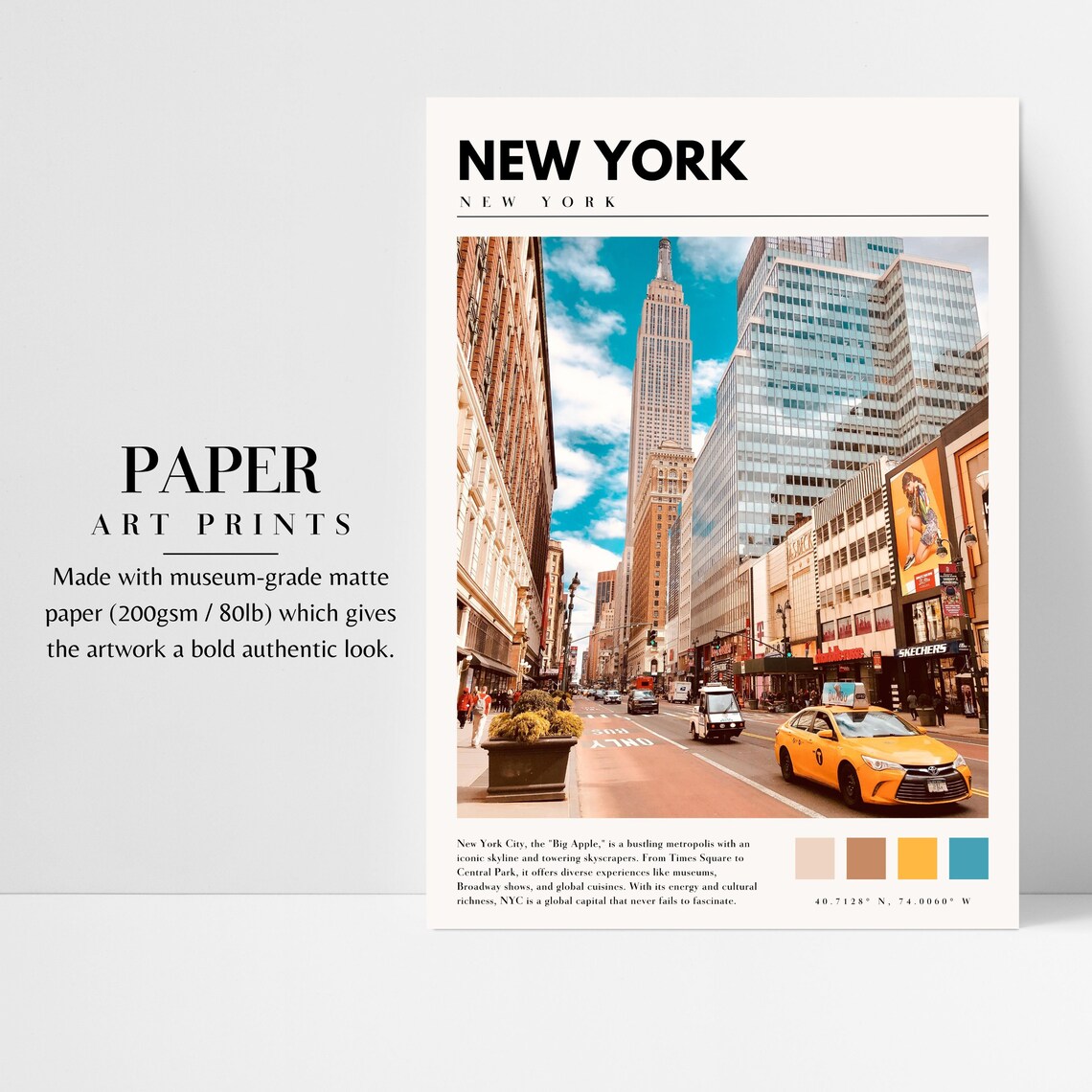 New York City Empire State Building Street with Yellow Taxi Poster - Image 3