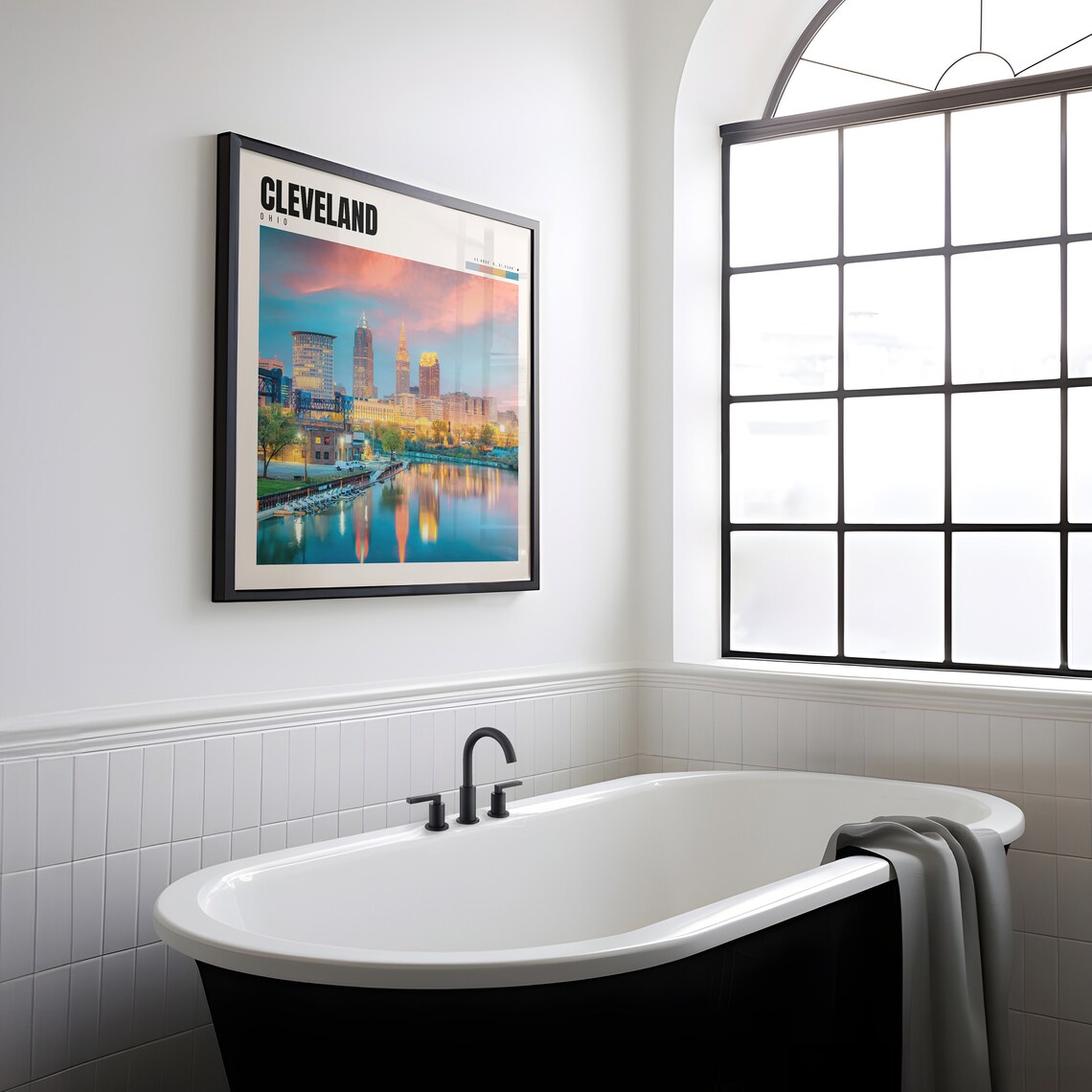 Cleveland Ohio Sunset Skyline Over the Cuyahoga River Poster - Image 2
