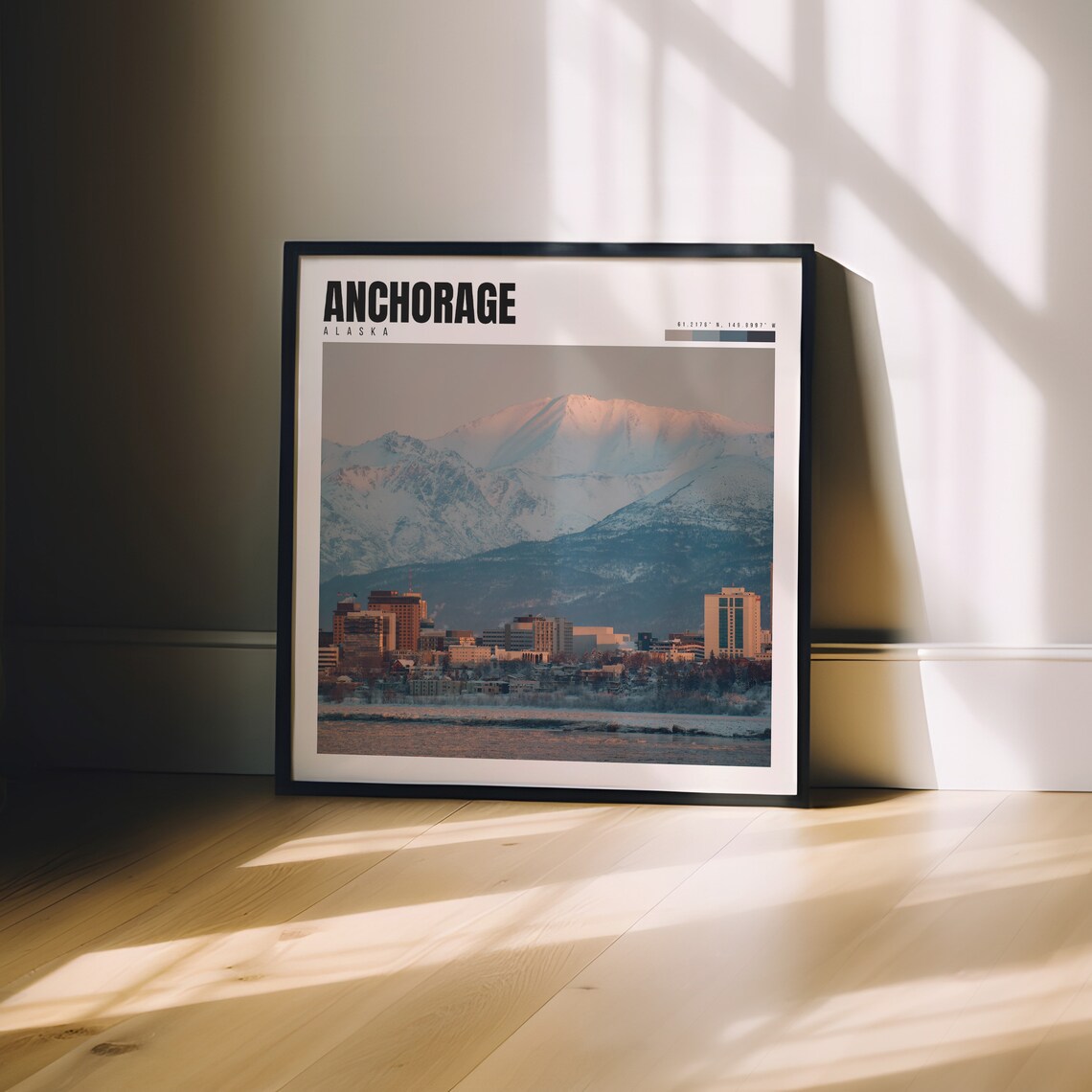 Anchorage Alaska Snowy Mountain Skyline Winter Travel Poster - Image 3