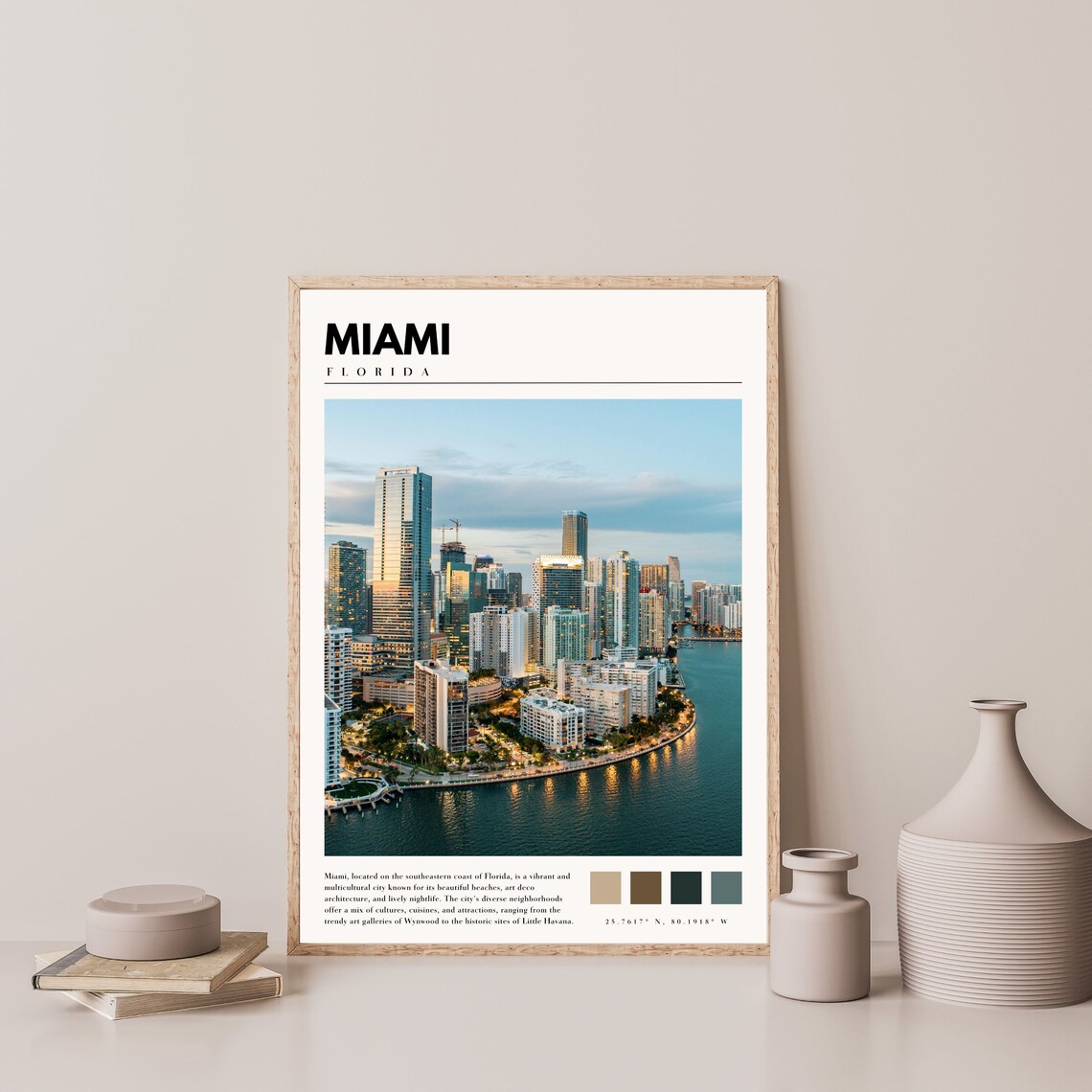 Miami Florida Brickell Skyline Dusk Bay Waterfront Night Travel Poster - Image 4